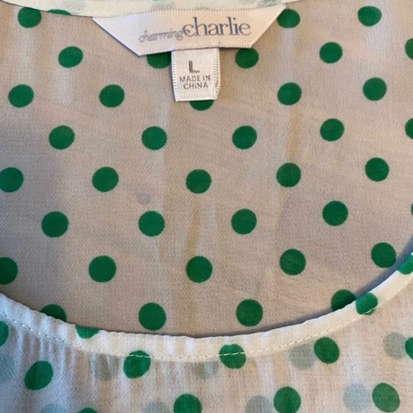Charming Charlie, white & green polka dot, tank - Picture 6 of 7